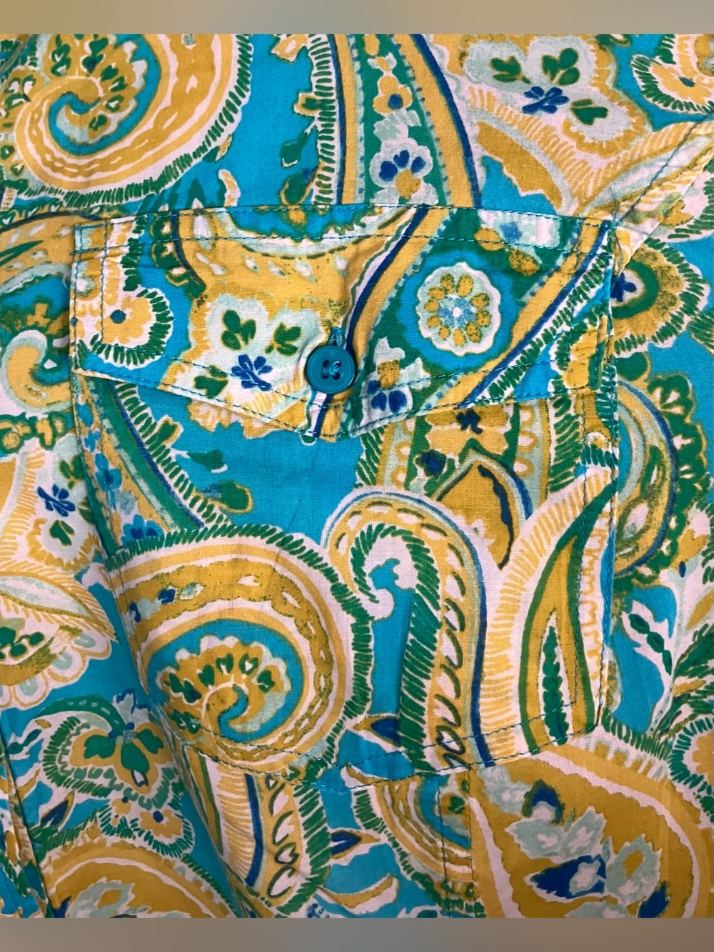 Jones New York Top 3X Blue Green Button Down Paisley Preppy Office Cotton - Picture 5 of 10